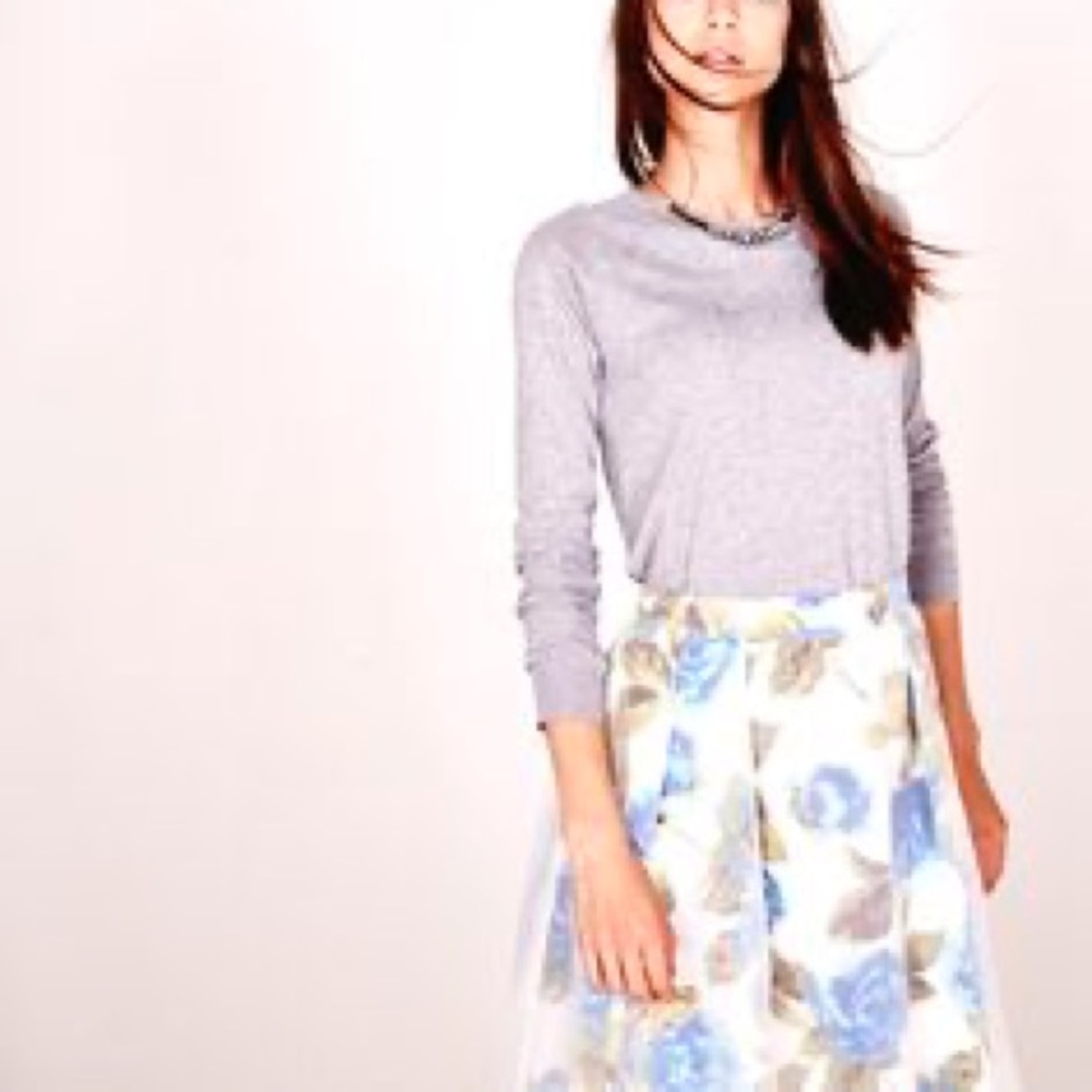 NWT JUGE Etta Romantic Southern Classic Blue Ivory Rose Floral Full MIDI Skirt 0